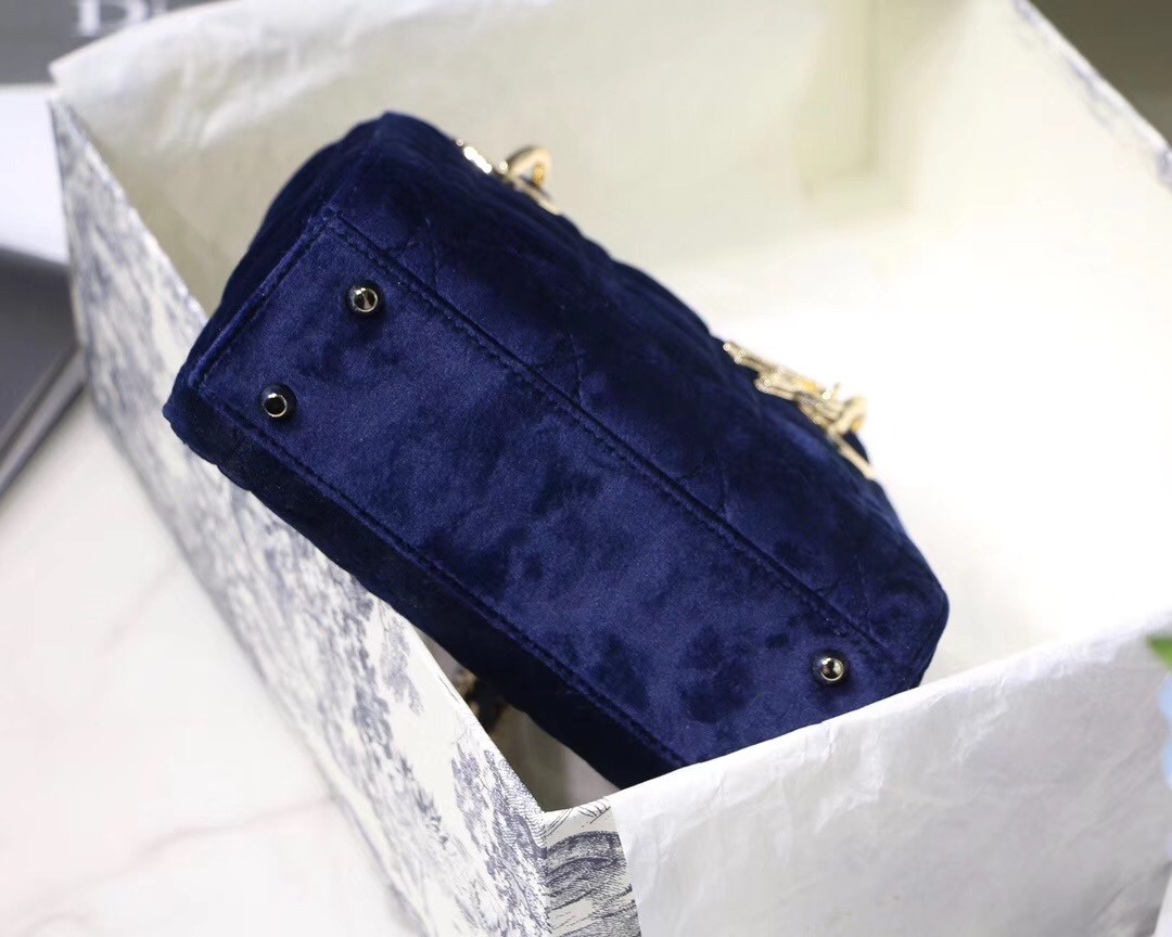 D*or mini lady D*or chain bag in blue velvet