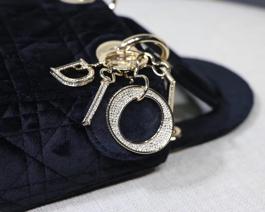 D*or mini lady D*or chain bag in black velvet