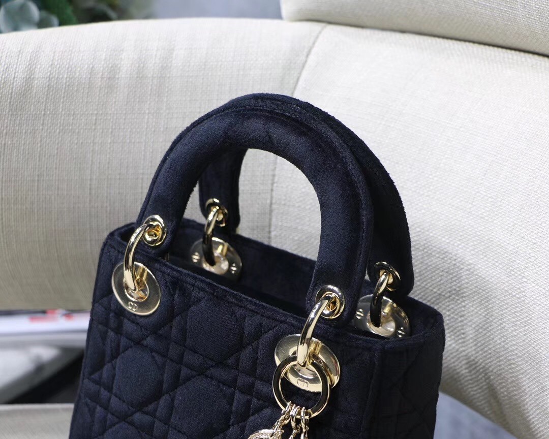 D*or mini lady D*or chain bag in black velvet