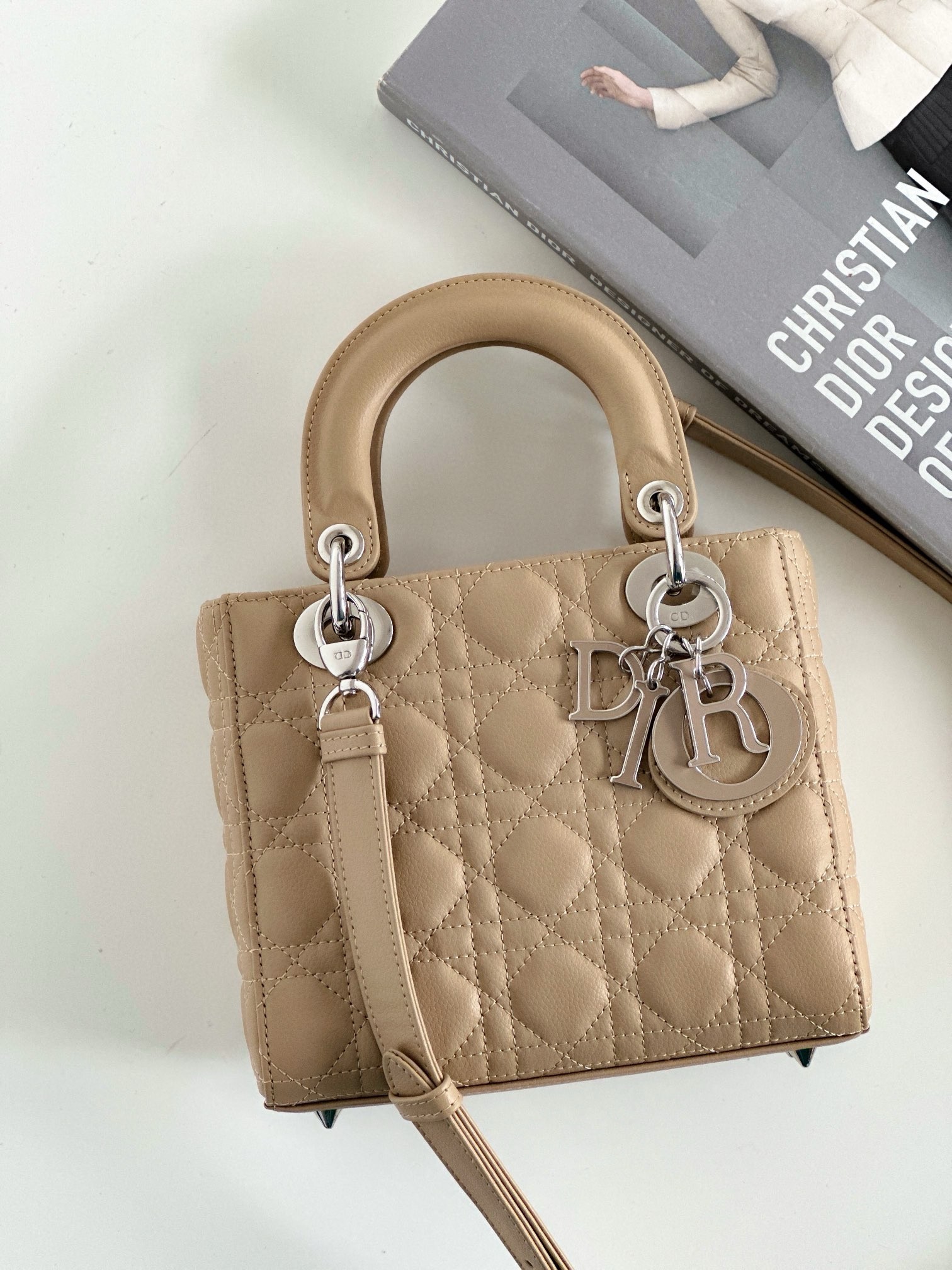 D*or small lady D*or my abcD*or bag in beige cannage lambskin