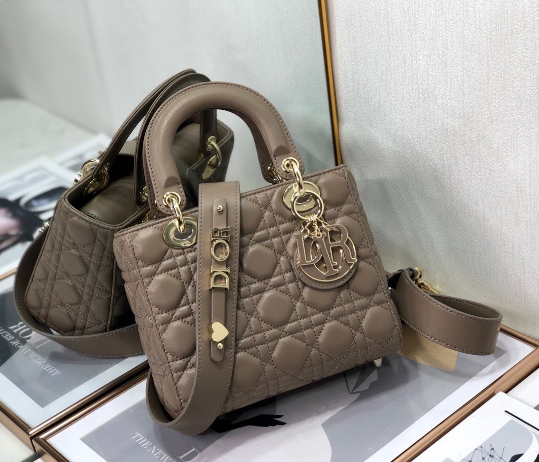 D*or small lady D*or my abcD*or bag in warm taupe cannage lambskin