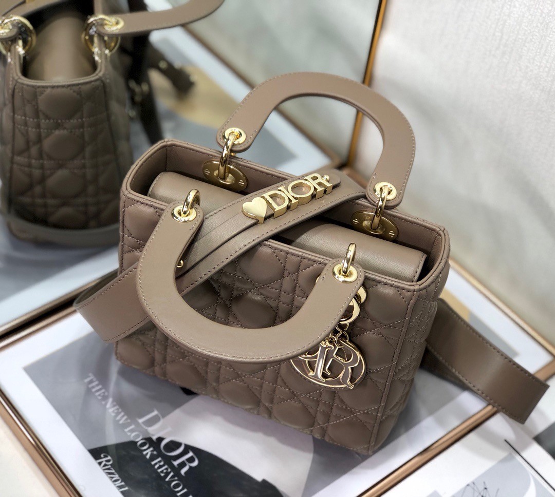 D*or small lady D*or my abcD*or bag in warm taupe cannage lambskin