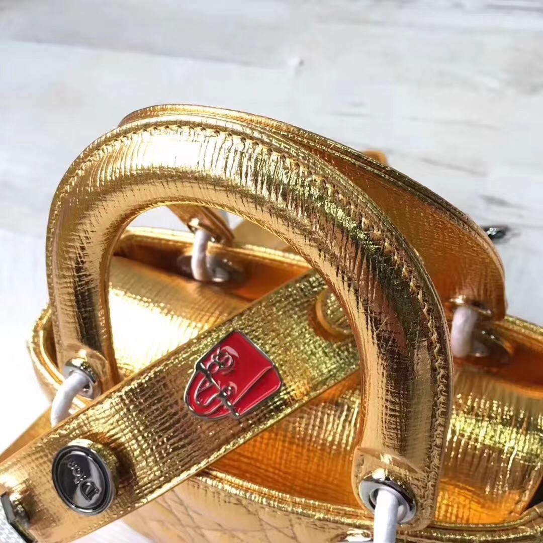 D*or my lady D*or bag in gold grained calfskin