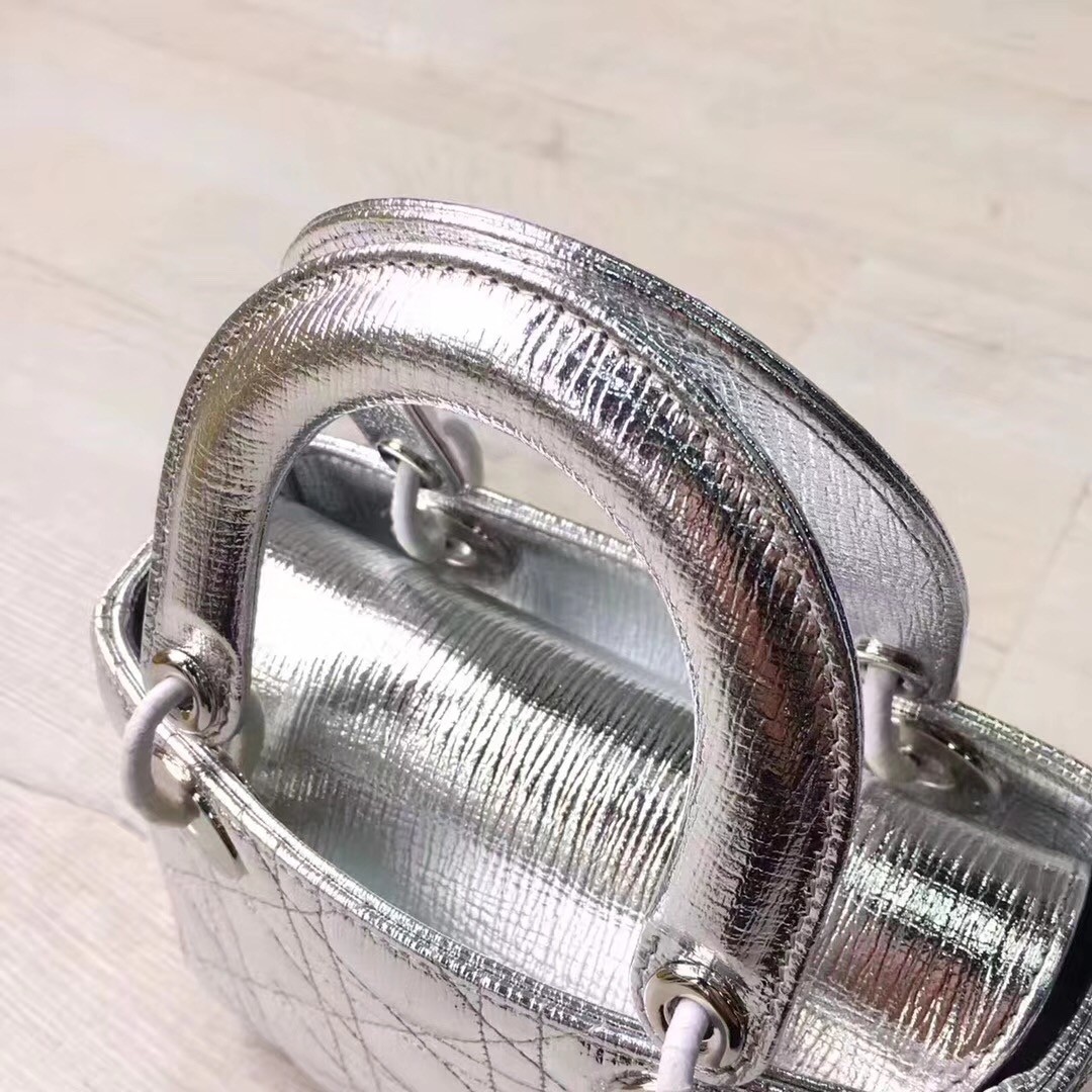 D*or my lady D*or bag in silver grained calfskin