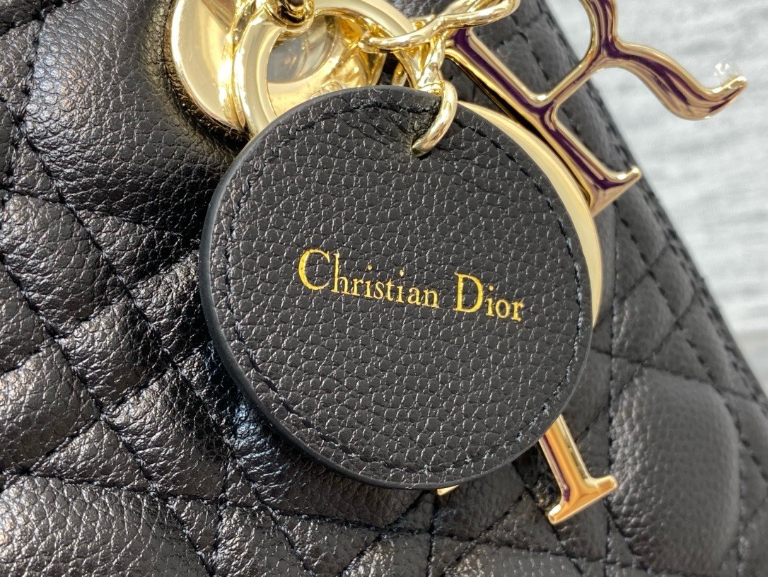 D*or small lady D*or bag in black grained cannage calfskin