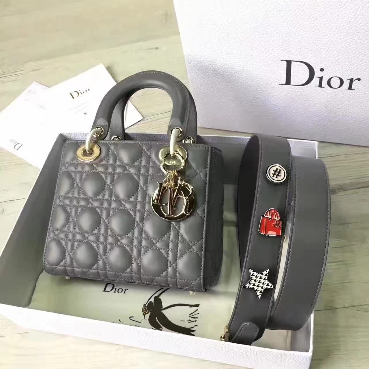 D*or my lady D*or bag in grey lambskin