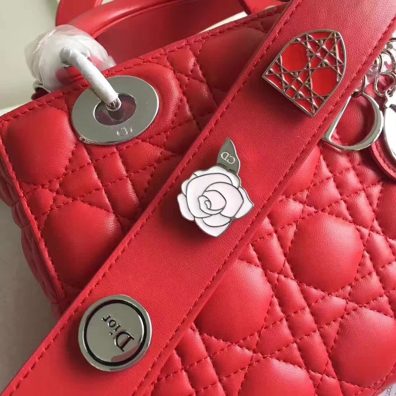 D*or my lady D*or bag in red lambskin