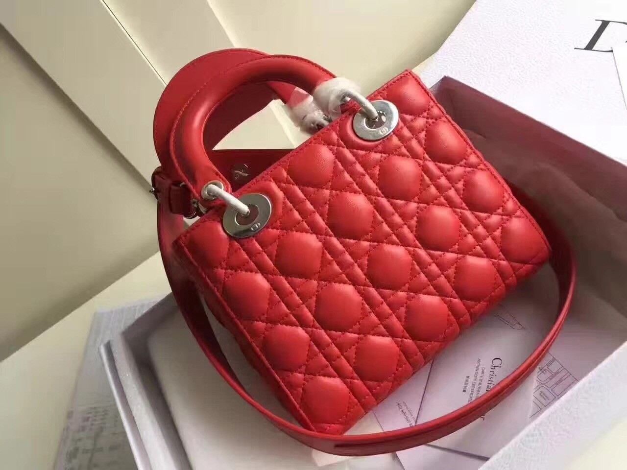 D*or my lady D*or bag in red lambskin