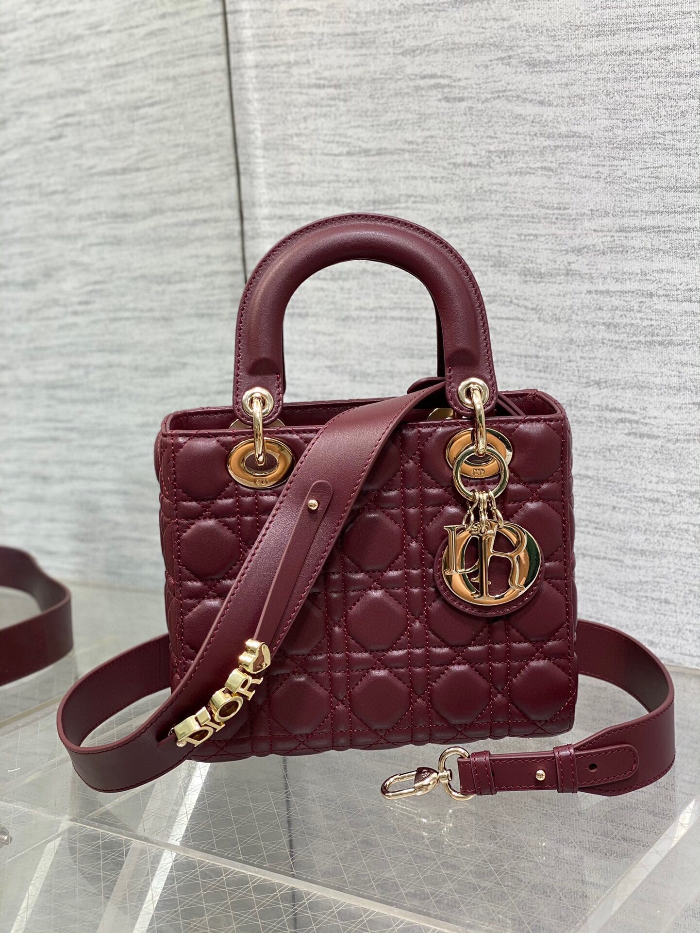 D*or small lady D*or my abcD*or bag in burgundy lambskin