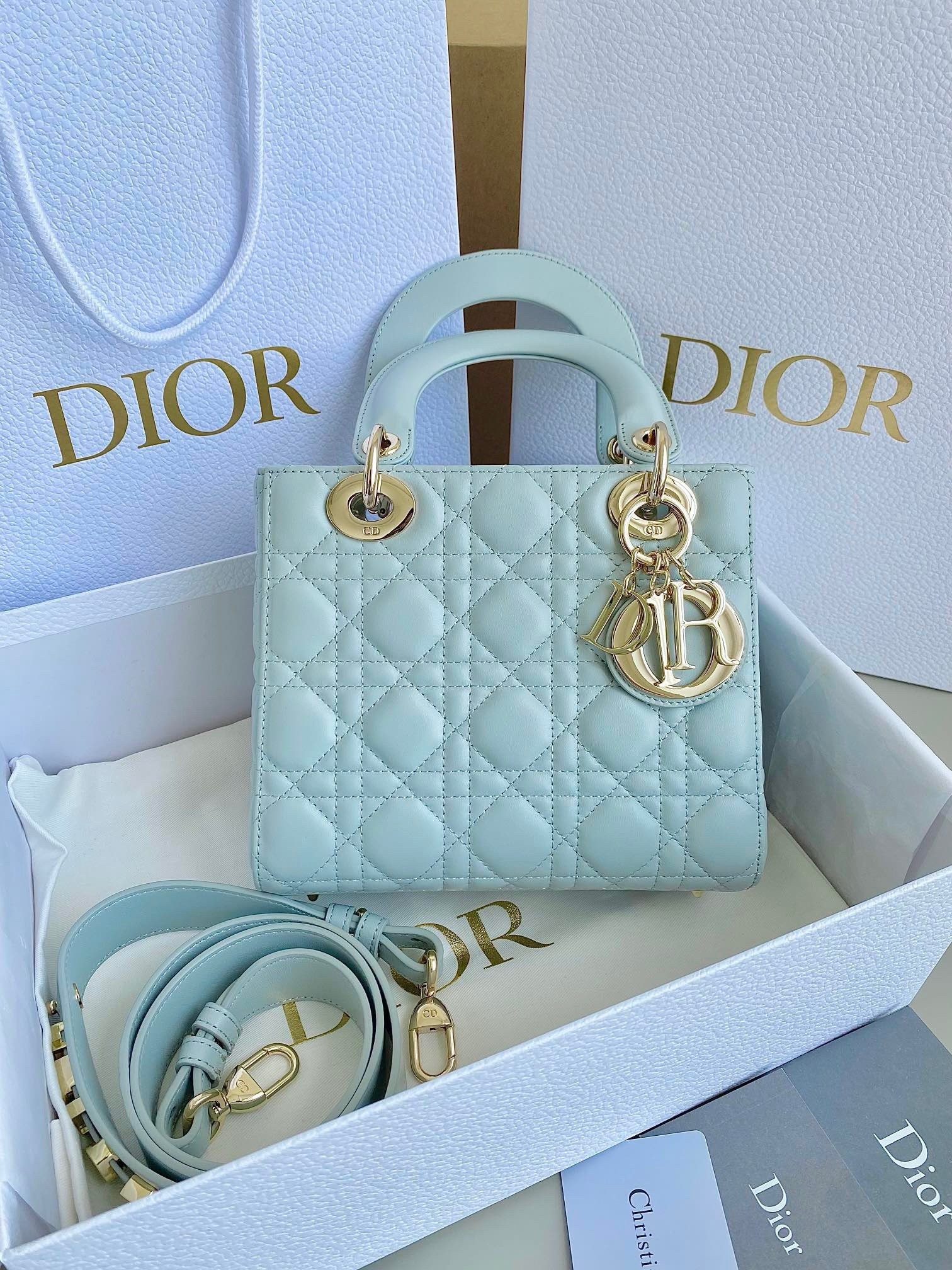 D*or small lady D*or my abcD*or bag in placid blue lambskin