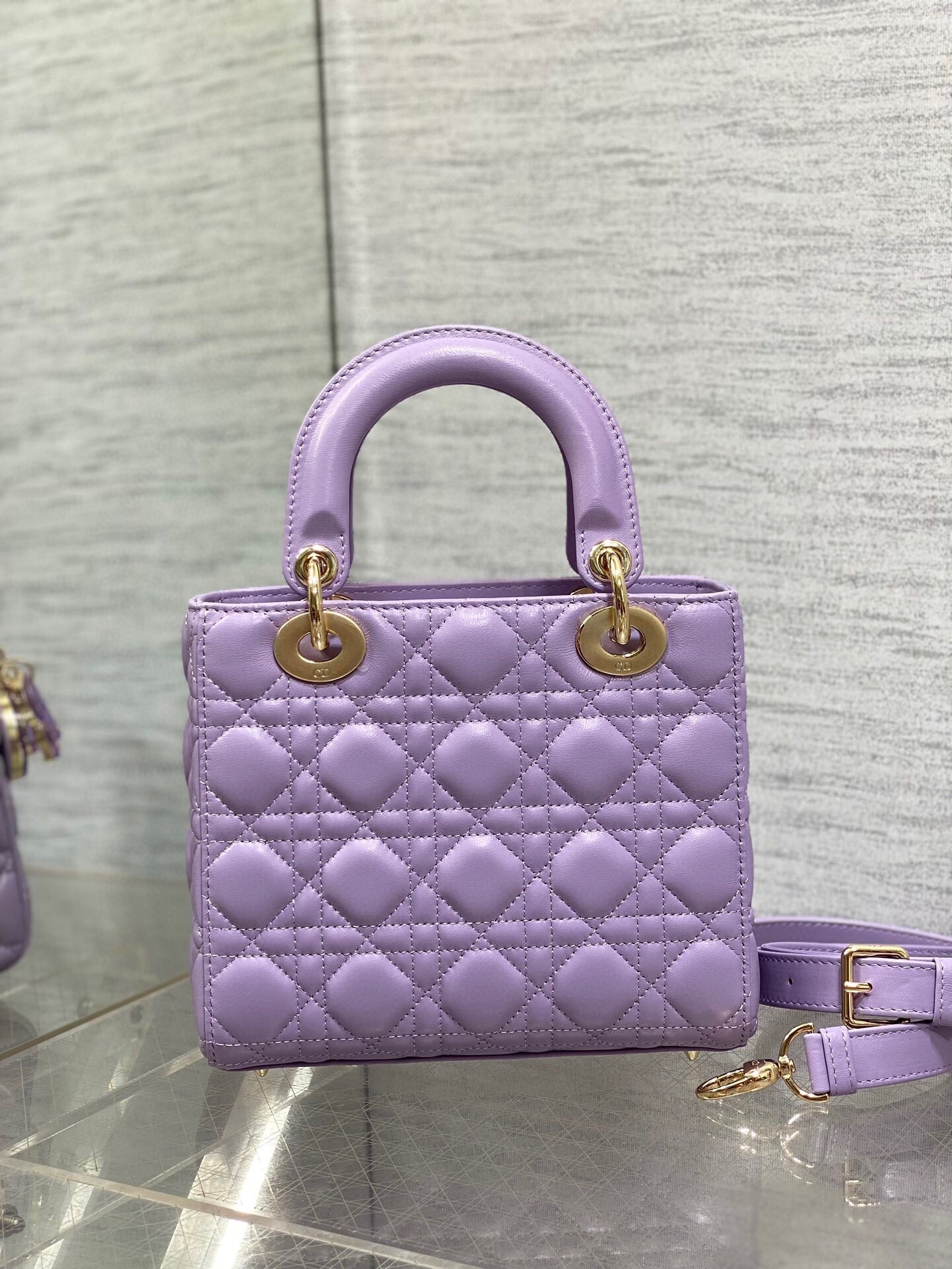D*or small lady D*or bag in lilas lambskin with resin charms