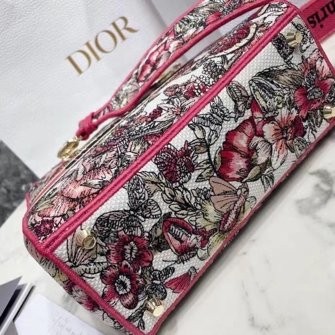 D*or medium lady d-lite bag in multicolor butterfly embroidery