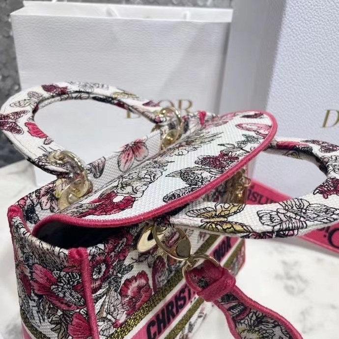 D*or medium lady d-lite bag in multicolor butterfly embroidery