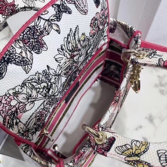 D*or medium lady d-lite bag in multicolor butterfly embroidery
