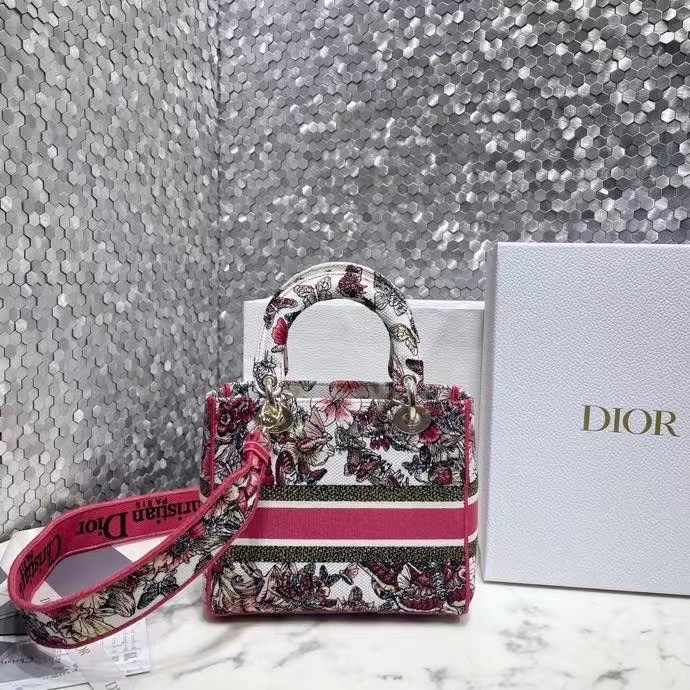 D*or medium lady d-lite bag in multicolor butterfly embroidery