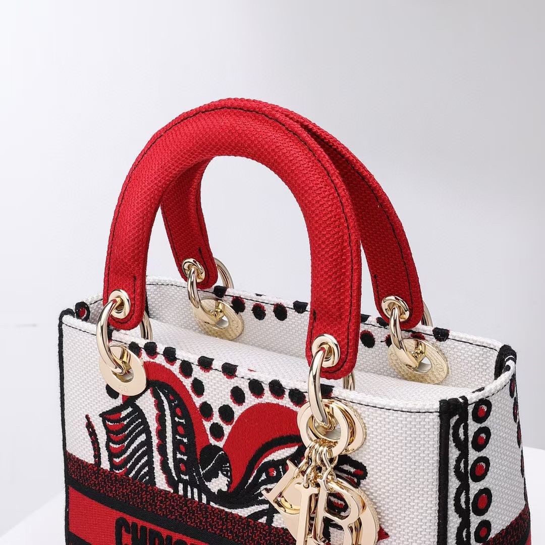 D*or medium lady d-lite bag in latte multicolor cupidon embroidery