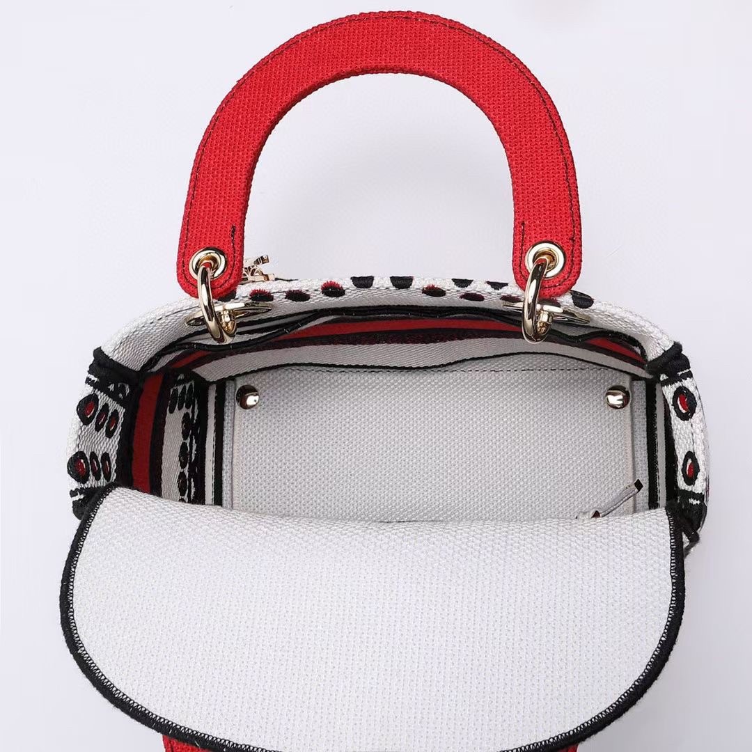 D*or medium lady d-lite bag in latte multicolor cupidon embroidery
