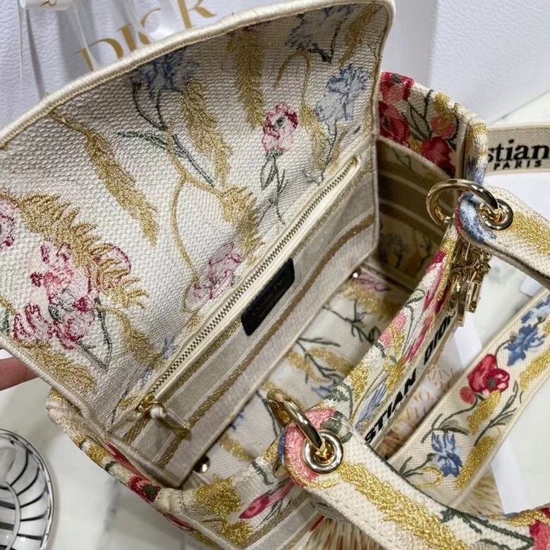 D*or medium lady d-lite hibiscus metallic thread embroidery bag