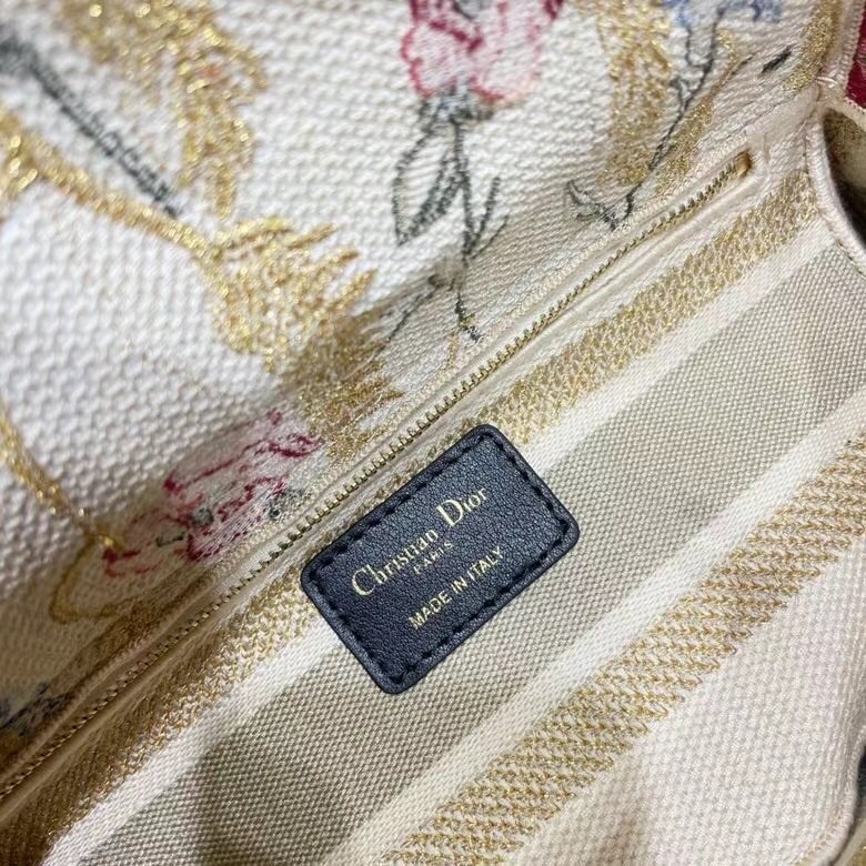 D*or medium lady d-lite hibiscus metallic thread embroidery bag