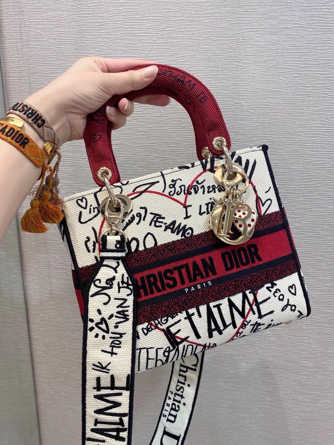 D*or medium lady d-lite D*oramour graffiti embroidery bag