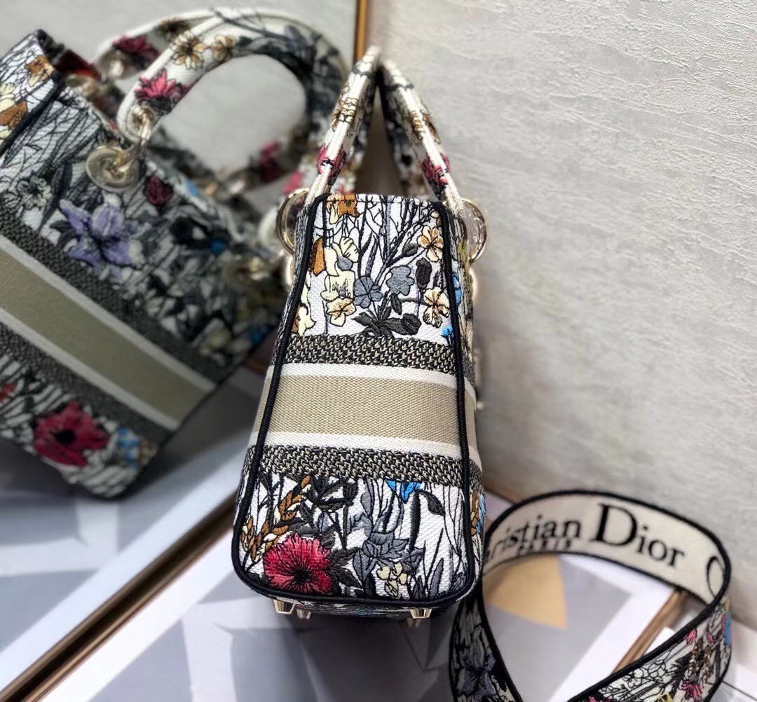 D*or medium lady d-lite mille fleurs embroidery bag