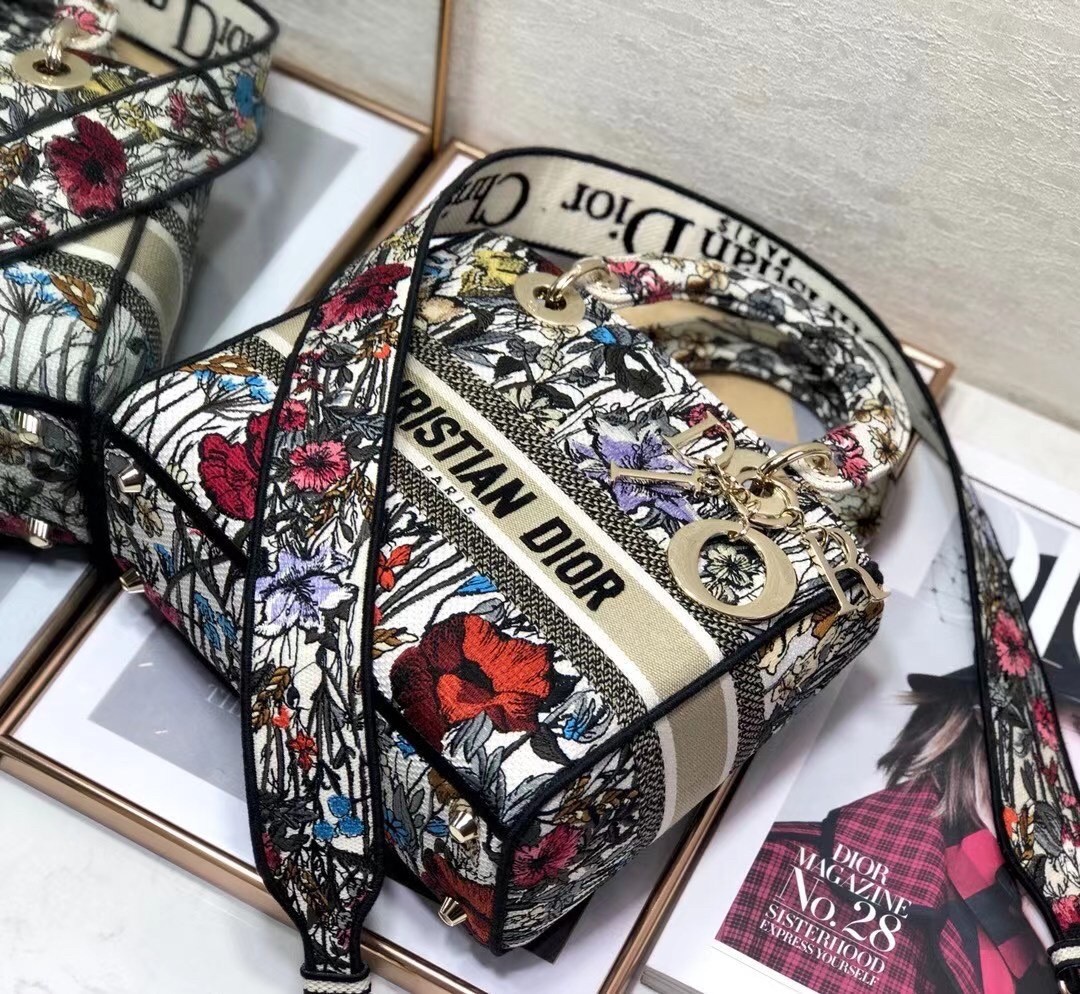 D*or medium lady d-lite mille fleurs embroidery bag