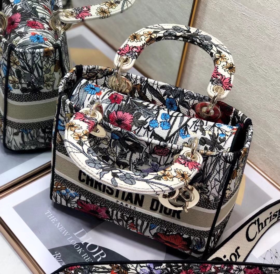 D*or medium lady d-lite mille fleurs embroidery bag