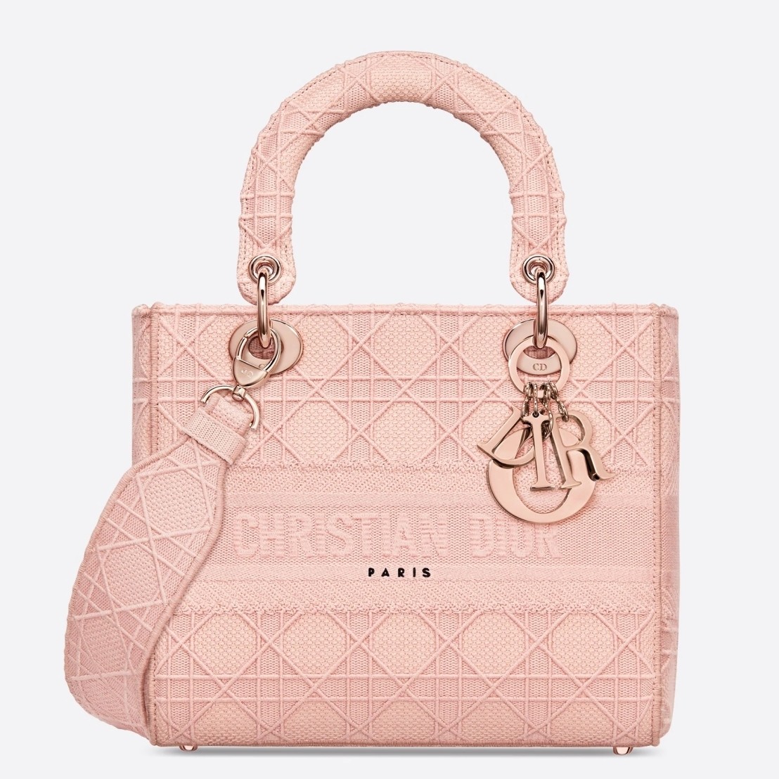 D*or medium lady d-lite bag in pink embroidered canvas