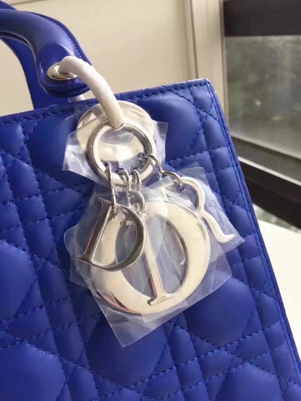 D*or medium lady D*or bag in blue lambskin