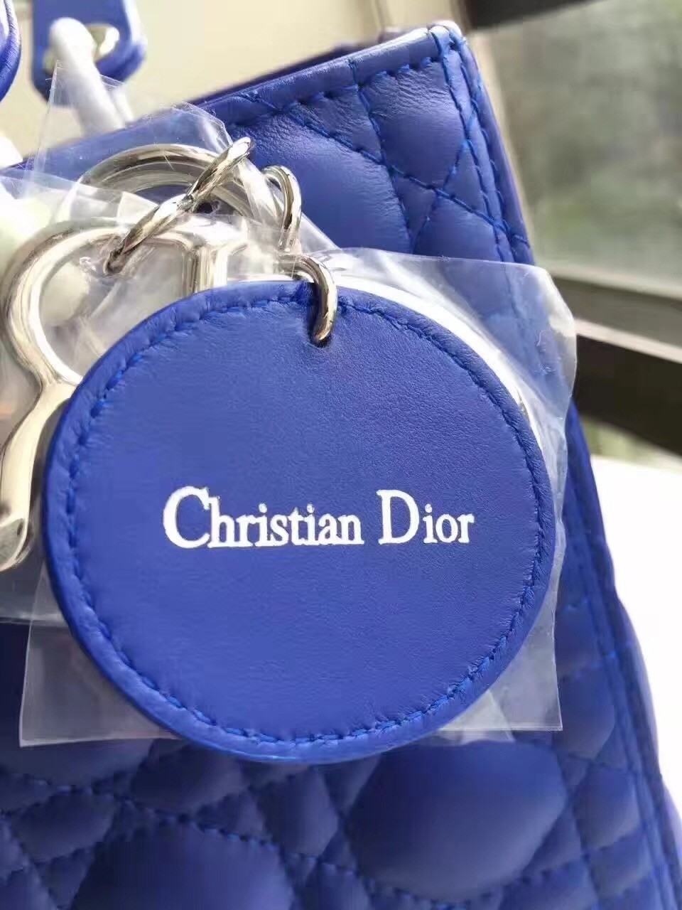 D*or medium lady D*or bag in blue lambskin