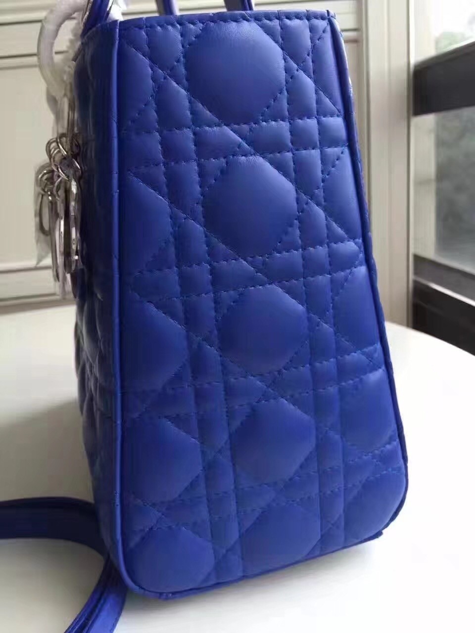 D*or medium lady D*or bag in blue lambskin