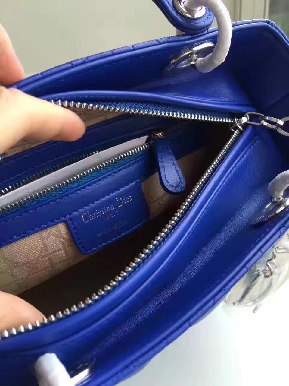 D*or medium lady D*or bag in blue lambskin