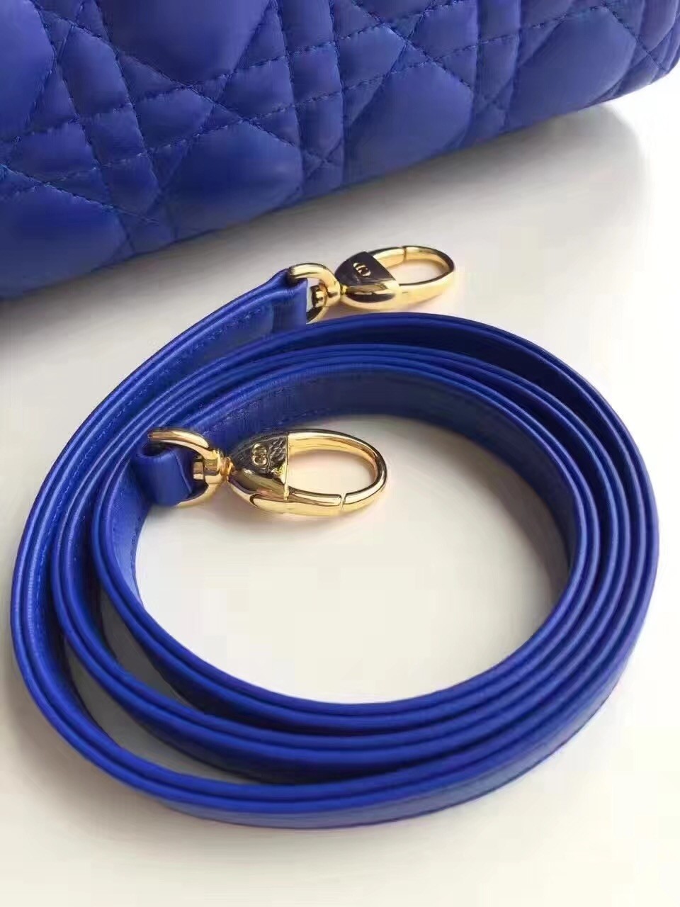 D*or medium lady D*or bag in blue lambskin