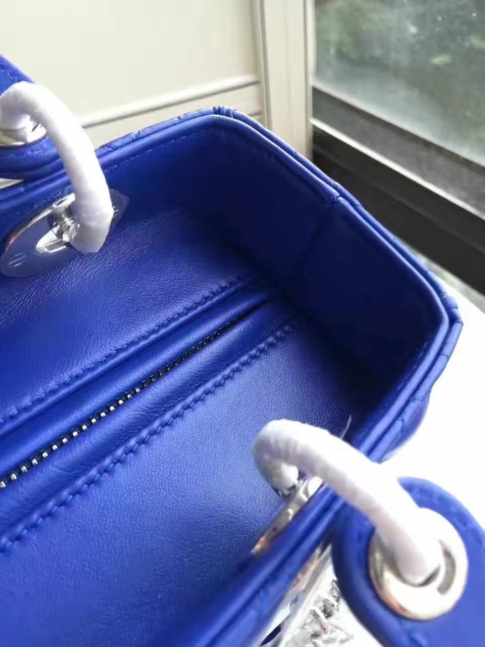 D*or medium lady D*or bag in blue lambskin