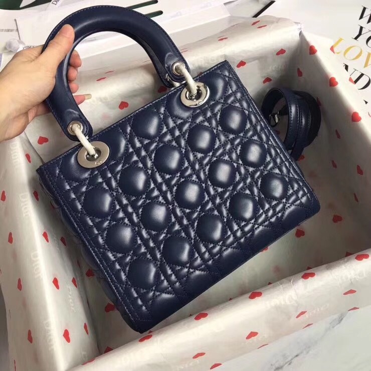 D*or medium lady D*or bag in indigo blue cannage lambskin