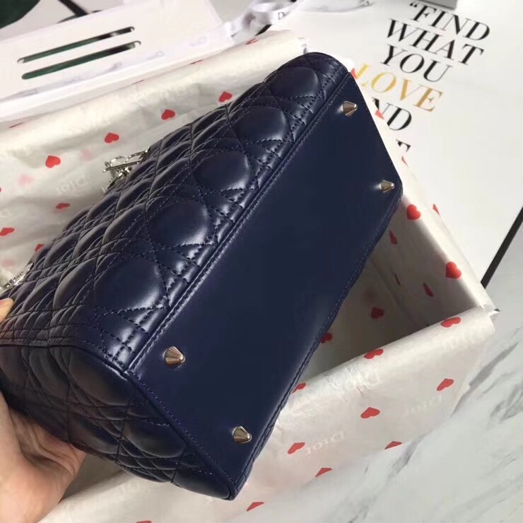 D*or medium lady D*or bag in indigo blue cannage lambskin