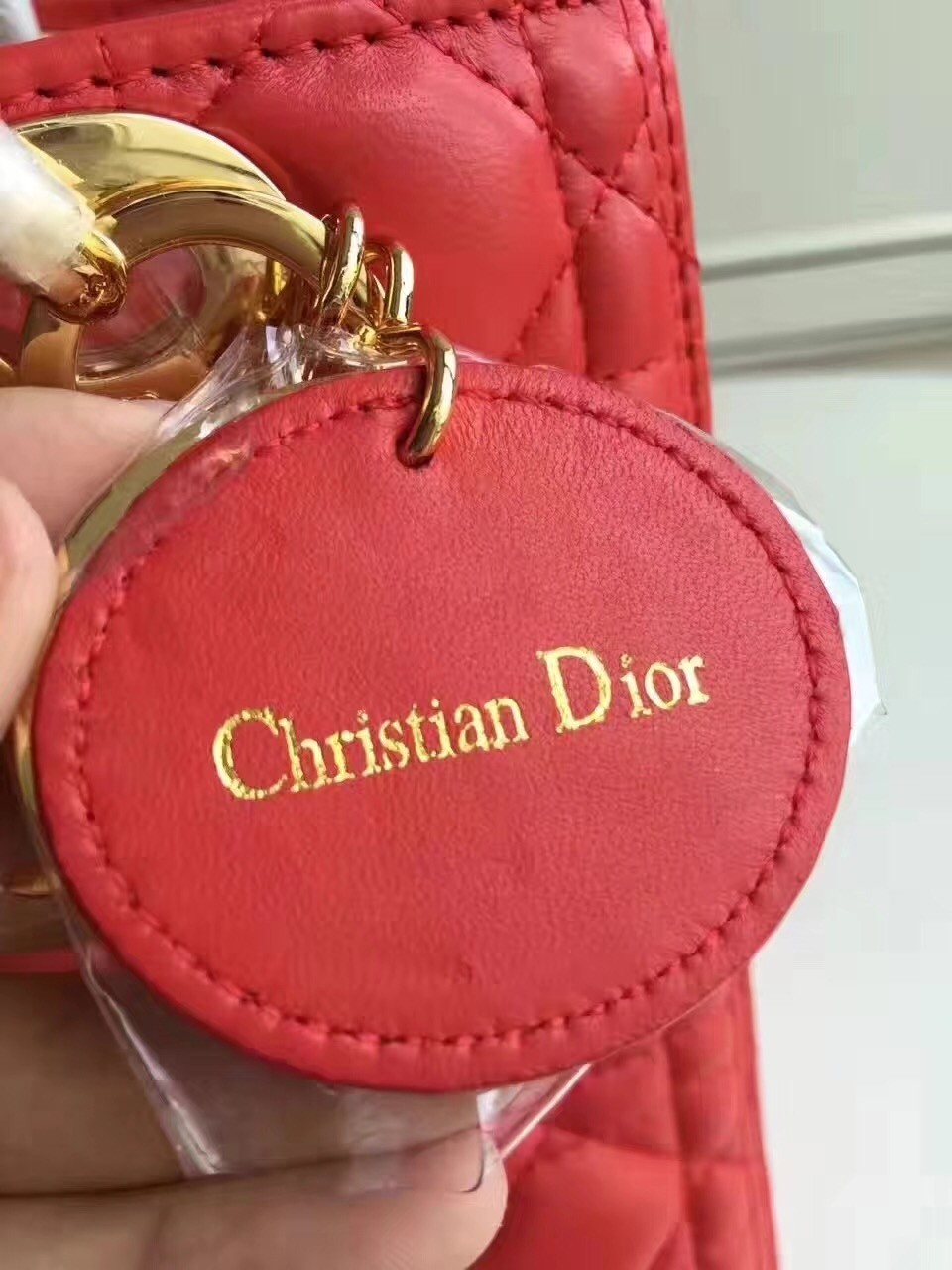 D*or medium lady D*or bag in red lambskin