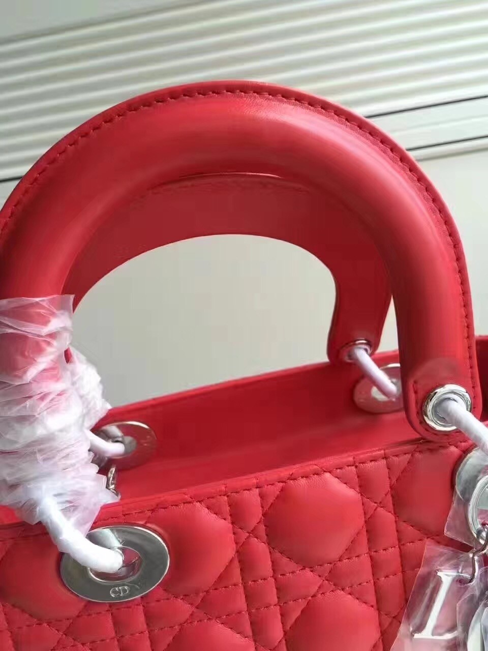 D*or medium lady D*or bag in red lambskin