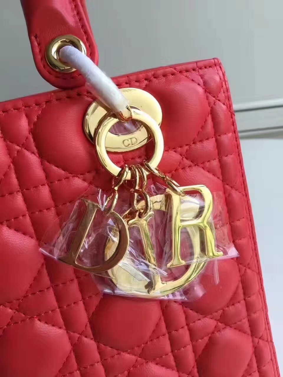 D*or medium lady D*or bag in red lambskin
