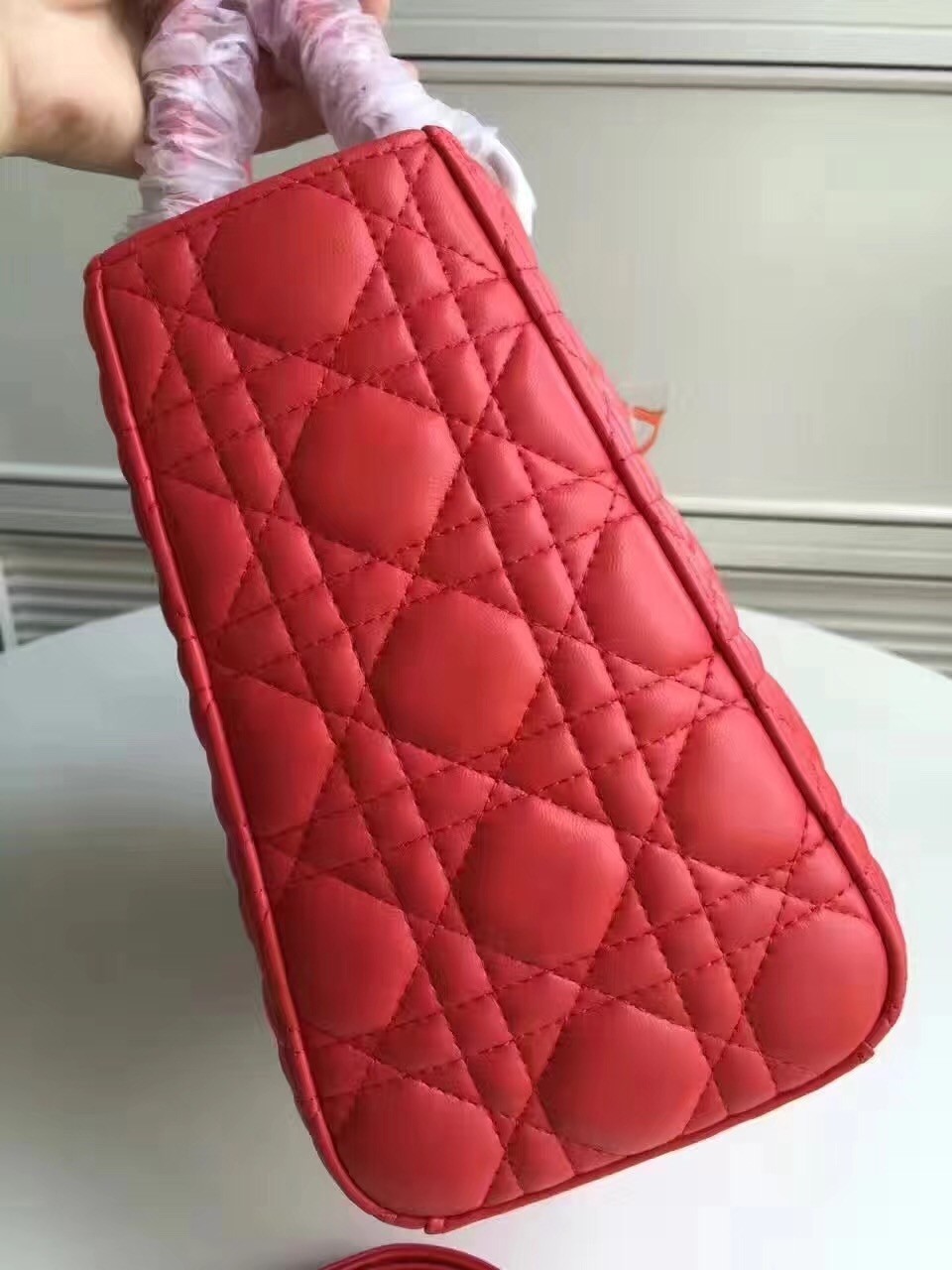 D*or medium lady D*or bag in red lambskin