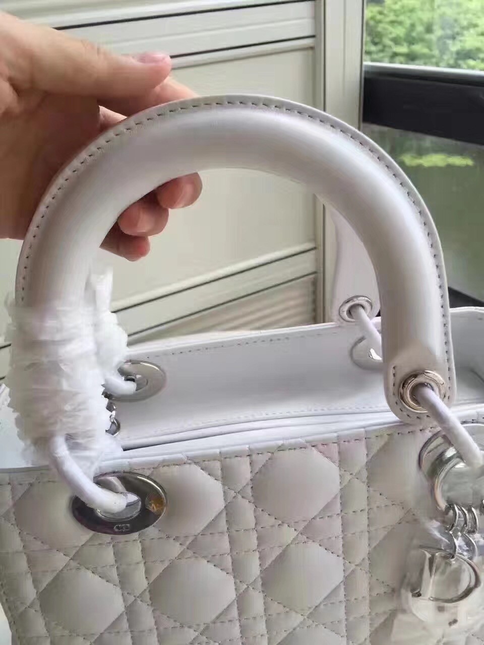 D*or medium lady D*or bag in white lambskin