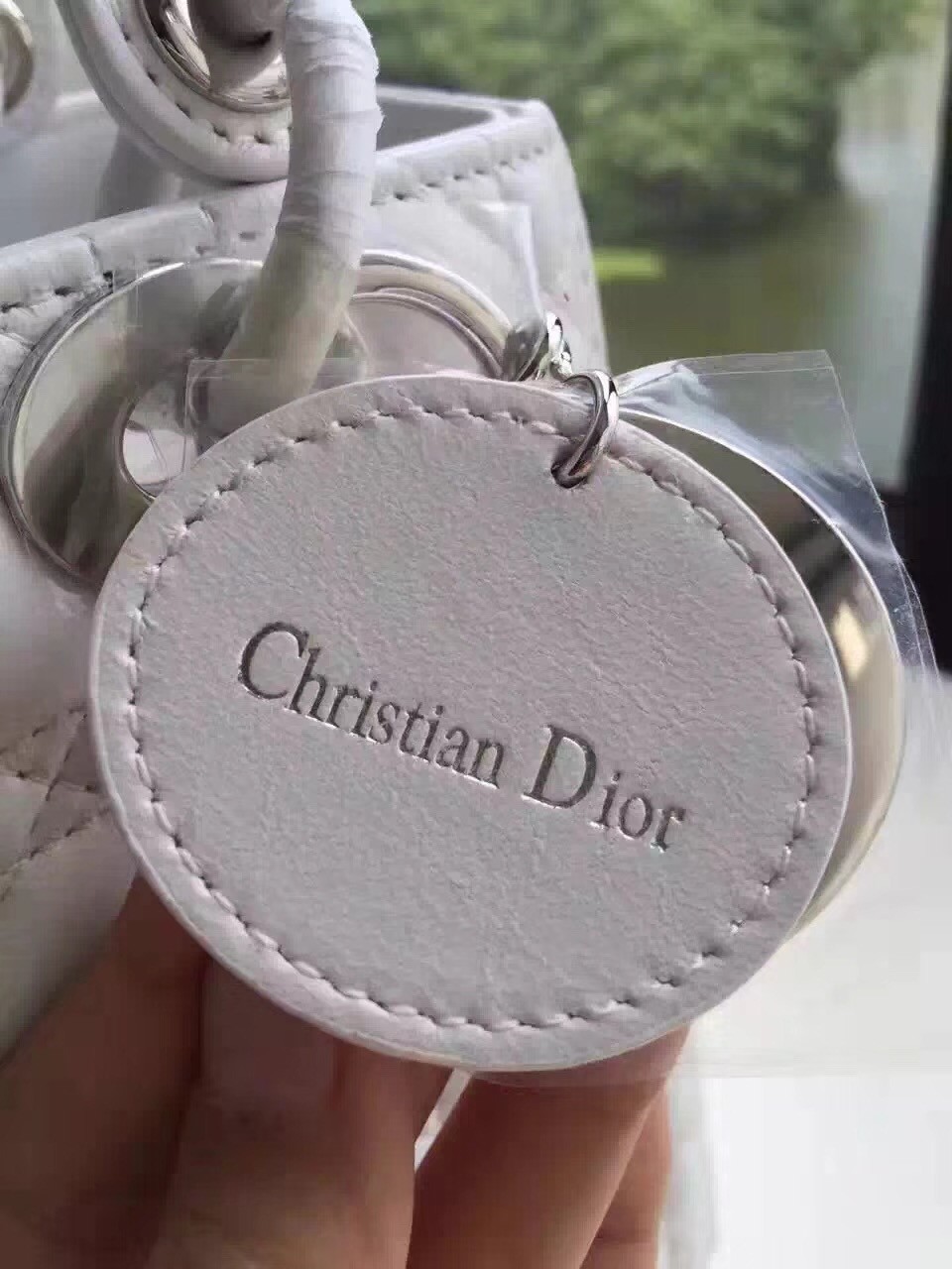 D*or medium lady D*or bag in white lambskin
