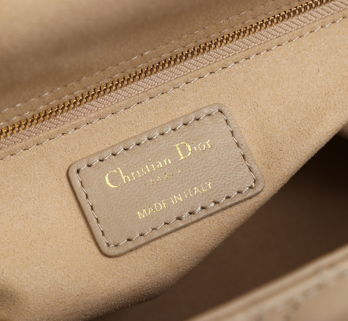 D*or medium lady D*or bag with enamel charm in beige lambskin