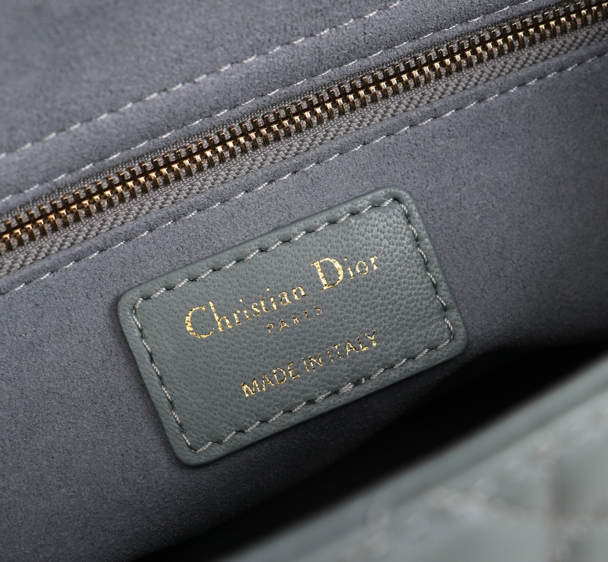D*or medium lady D*or bag with enamel charm in grey lambskin