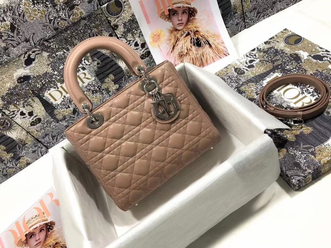 D*or medium lady D*or bag in blush cannage lambskin