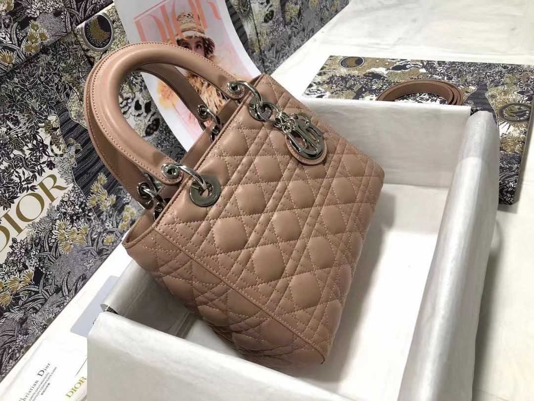 D*or medium lady D*or bag in blush cannage lambskin