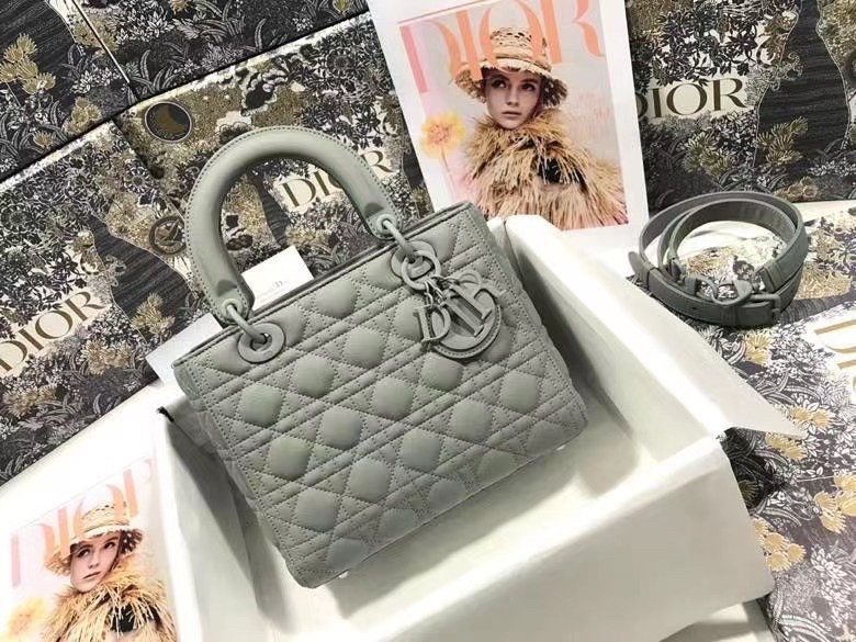 D*or medium lady D*or bag in grey ultramatte calfskin