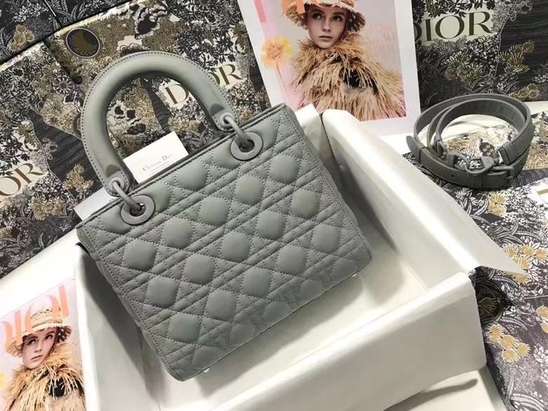 D*or medium lady D*or bag in grey ultramatte calfskin