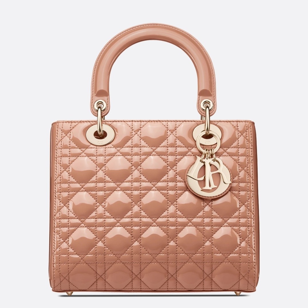 D*or medium lady D*or bag in powder patent cannage calfskin