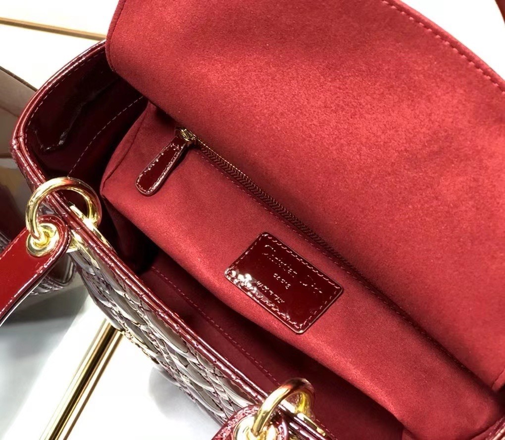 D*or medium lady D*or bag in red patent cannage calfskin